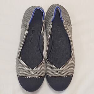 Rothy's The Point Dune Cap Toe Flats Womens 7 Beige Black Packable Washable